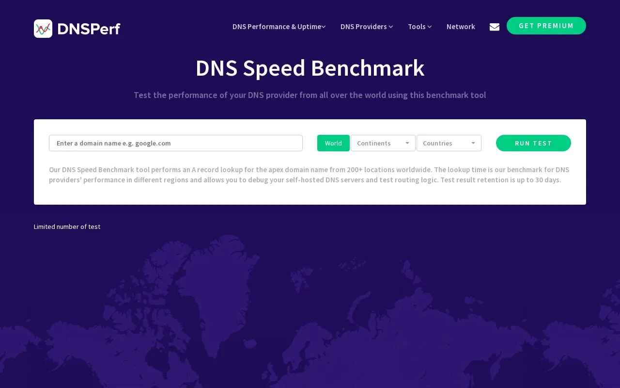 DNS Perf homepage screenshot