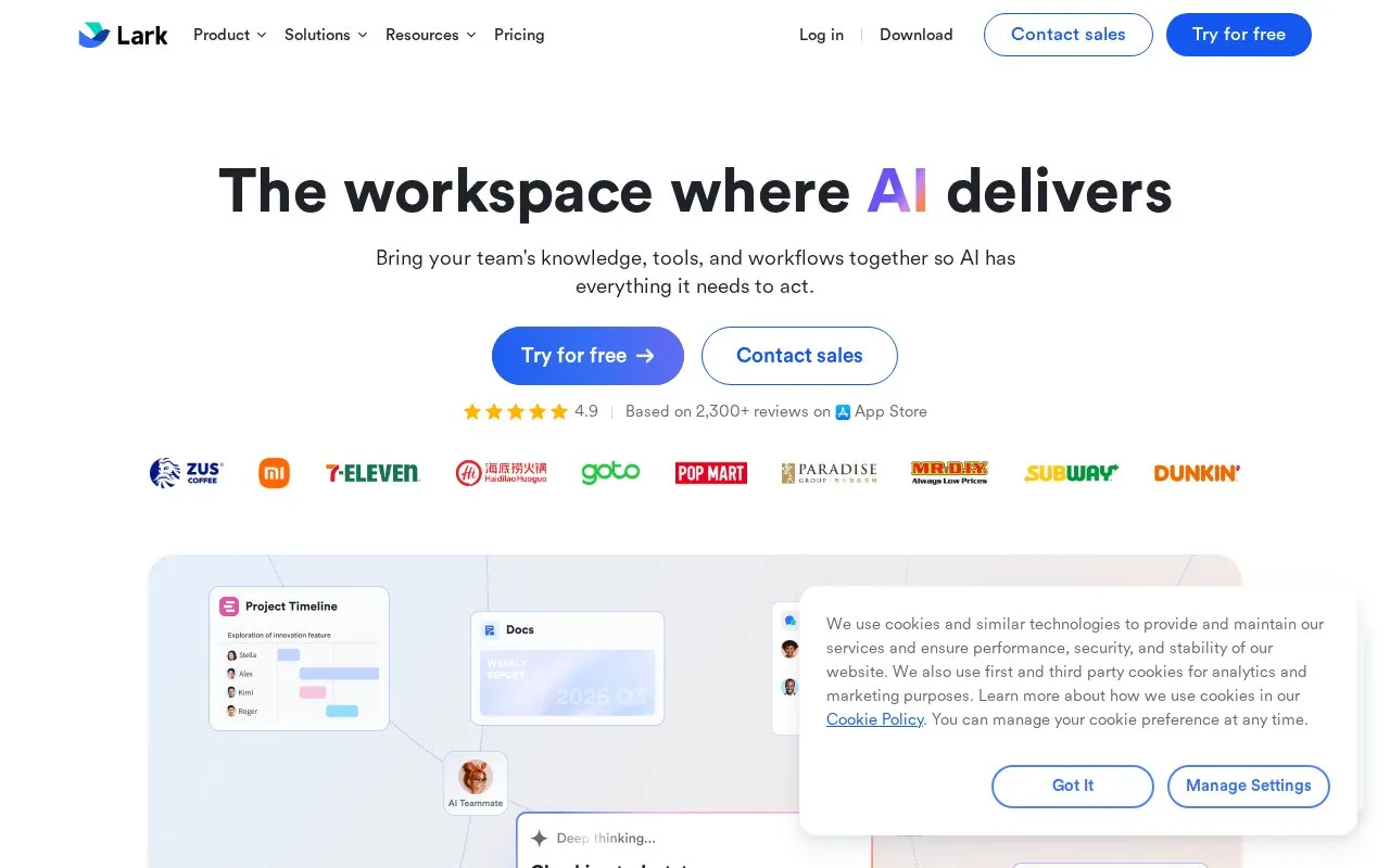 Lark homepage screenshot