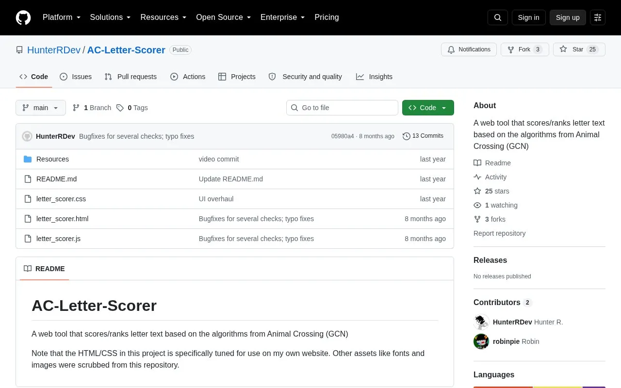 Ac Letter Scorer homepage screenshot