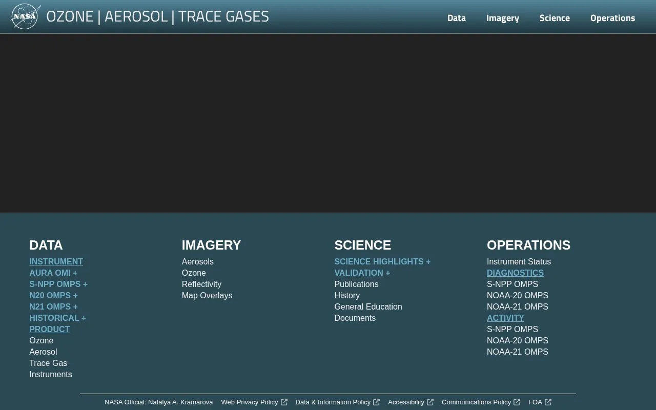Ozone Mapping and Profiler Suite homepage screenshot