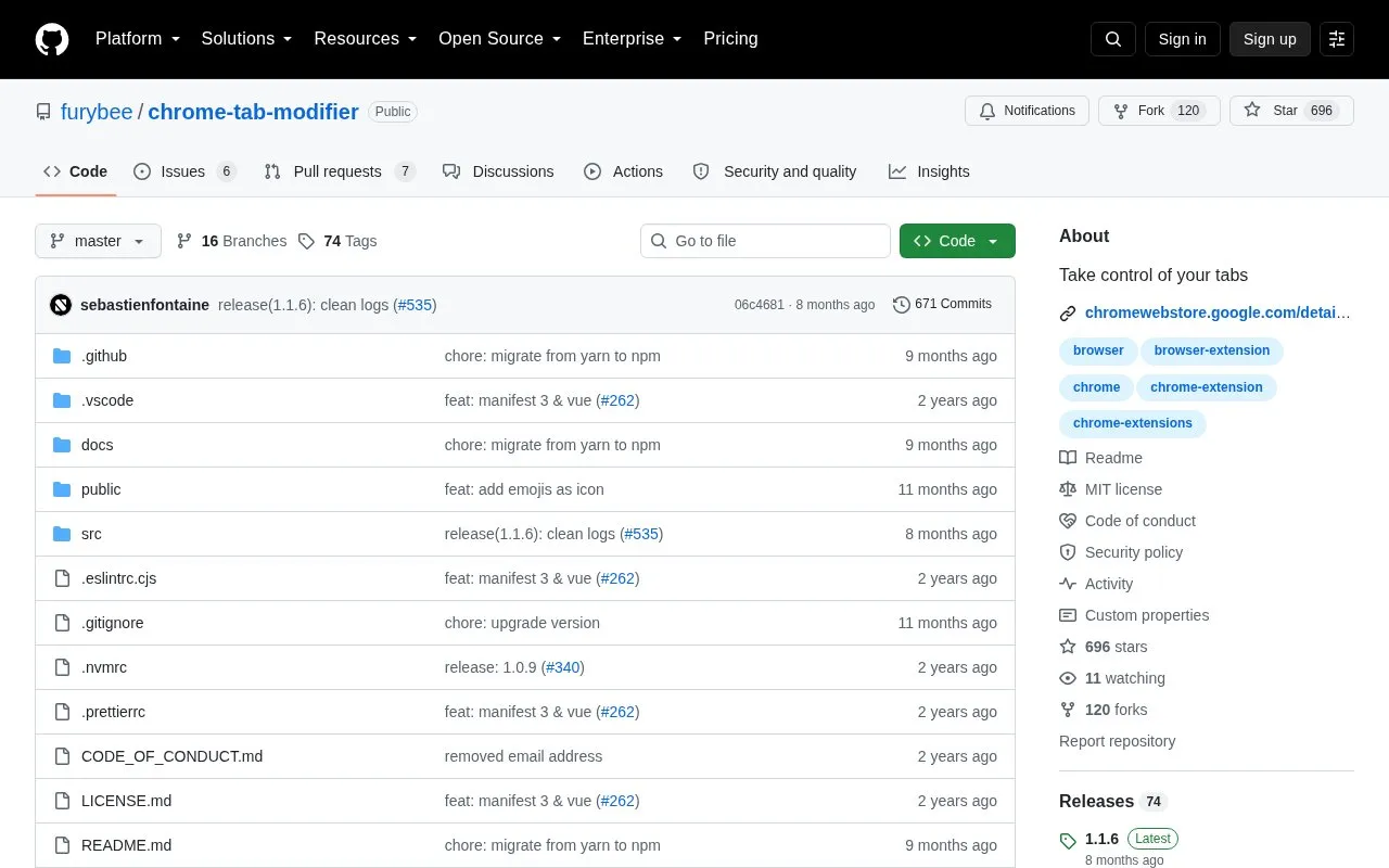 Tab Modifier homepage screenshot