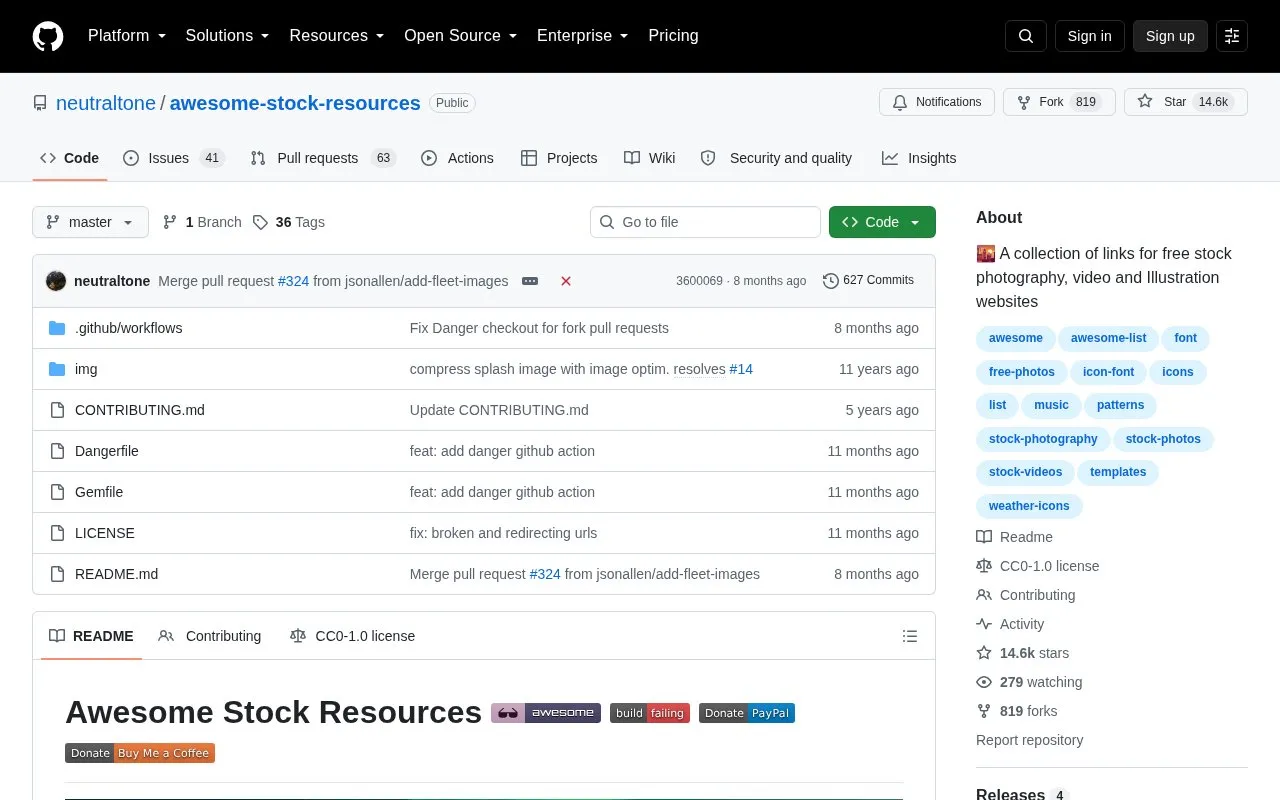 Awesome Stock Resources homepage screenshot