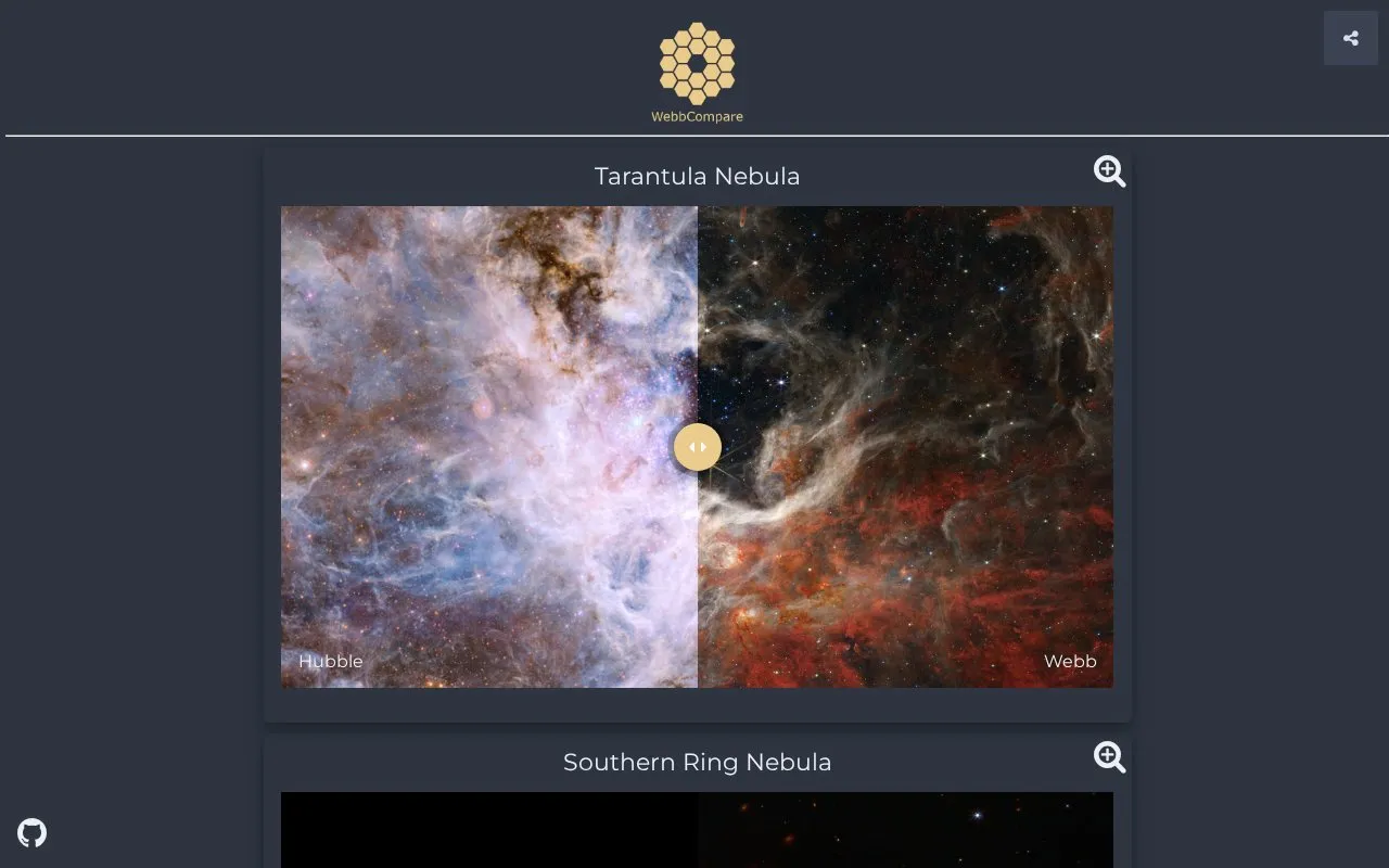 Webb Compare homepage screenshot