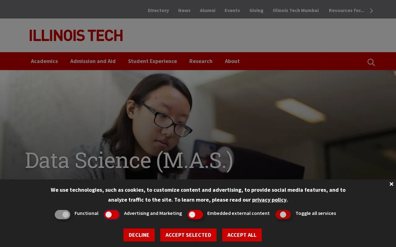 Master of Data Science @ Illinois Institute of Technology homepage screenshot