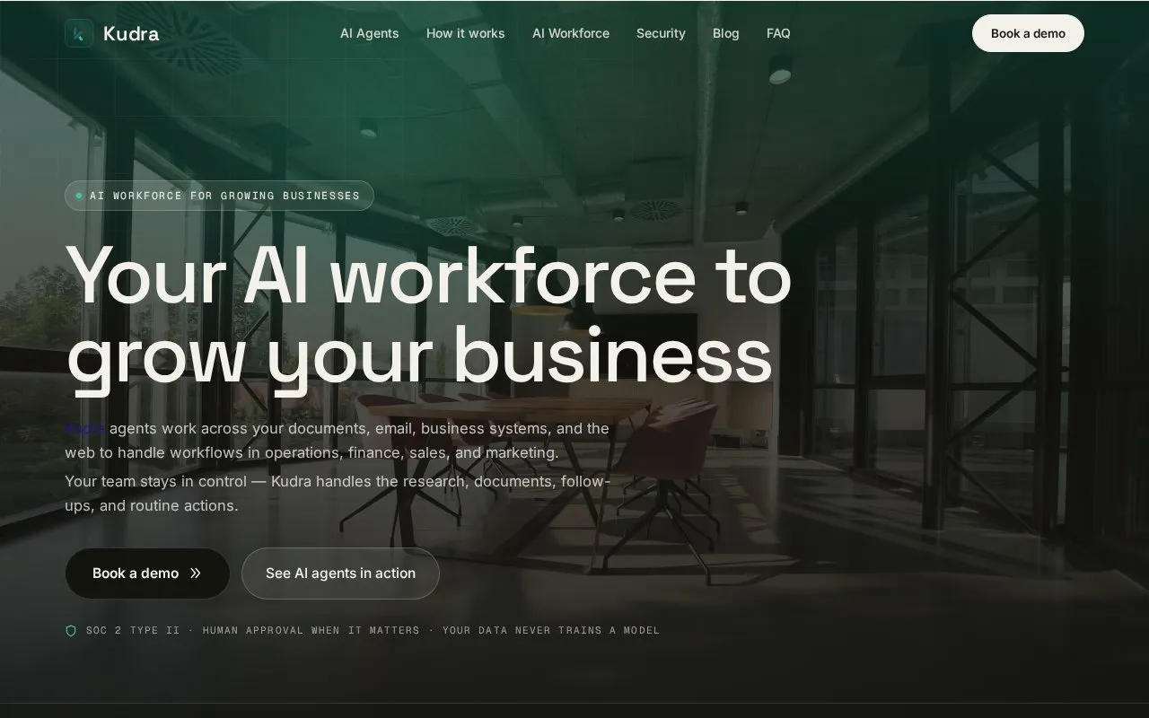 Kudra homepage screenshot