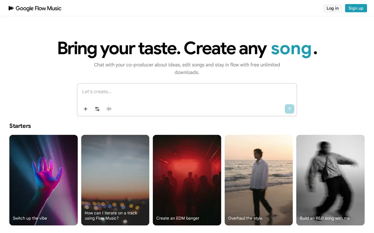 Google Flow Music homepage screenshot