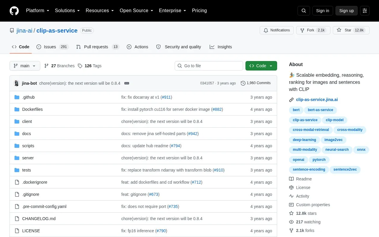 Clip-as-a-service homepage screenshot