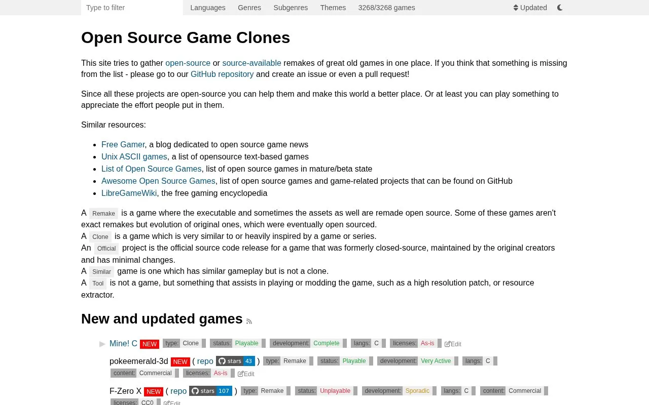 Game Clones homepage screenshot