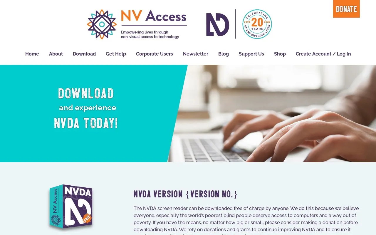 NVDA homepage screenshot