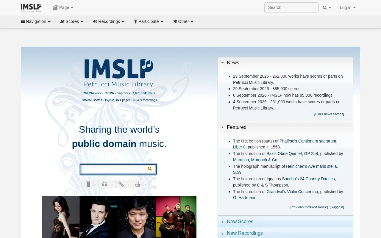 IMSLP homepage screenshot