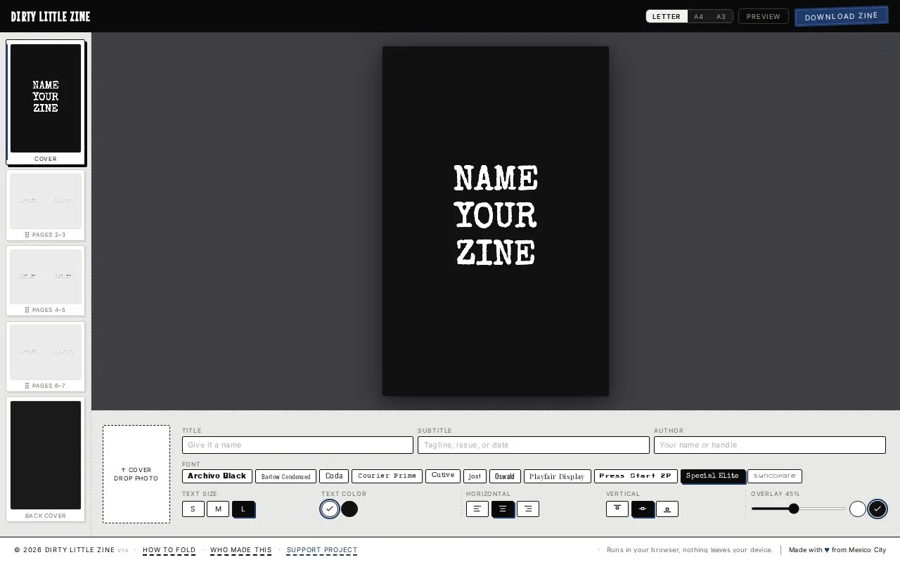 Dirty Little Zine homepage screenshot