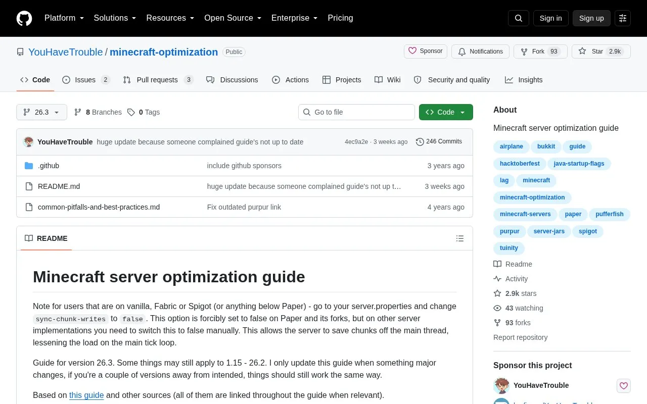 minecraft-optimization homepage screenshot