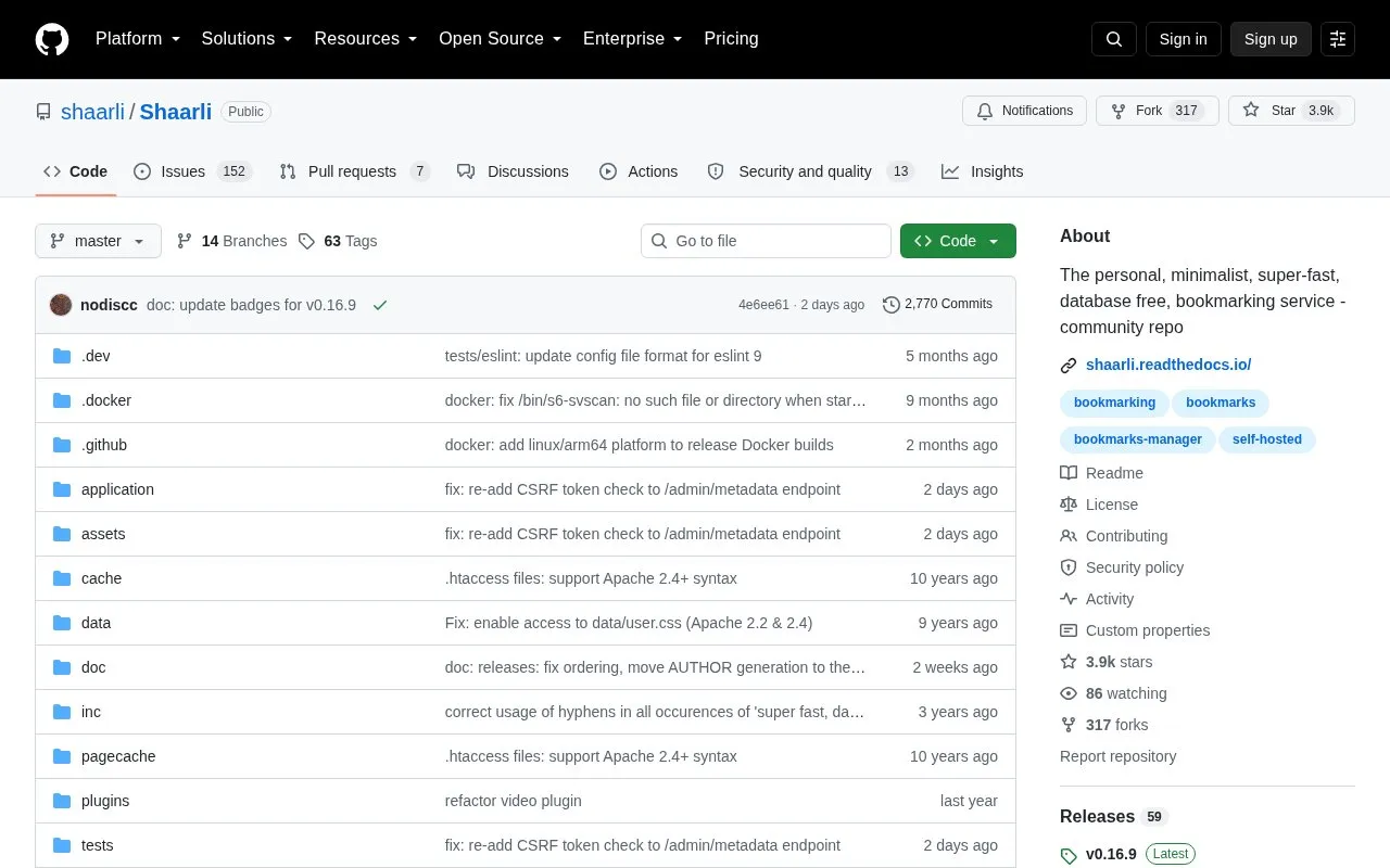 Shaarli homepage screenshot