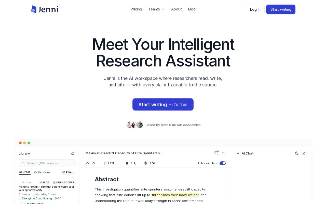 Jenni homepage screenshot