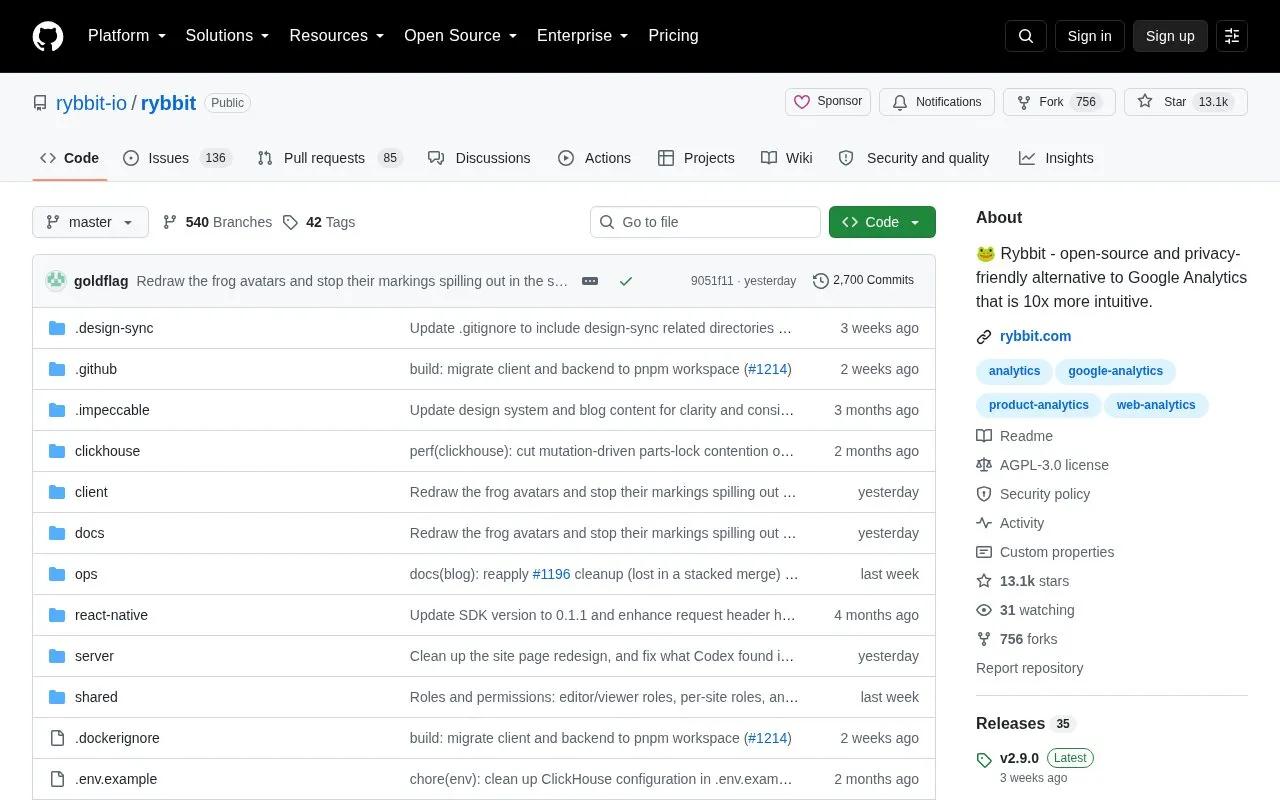 Rybbit homepage screenshot