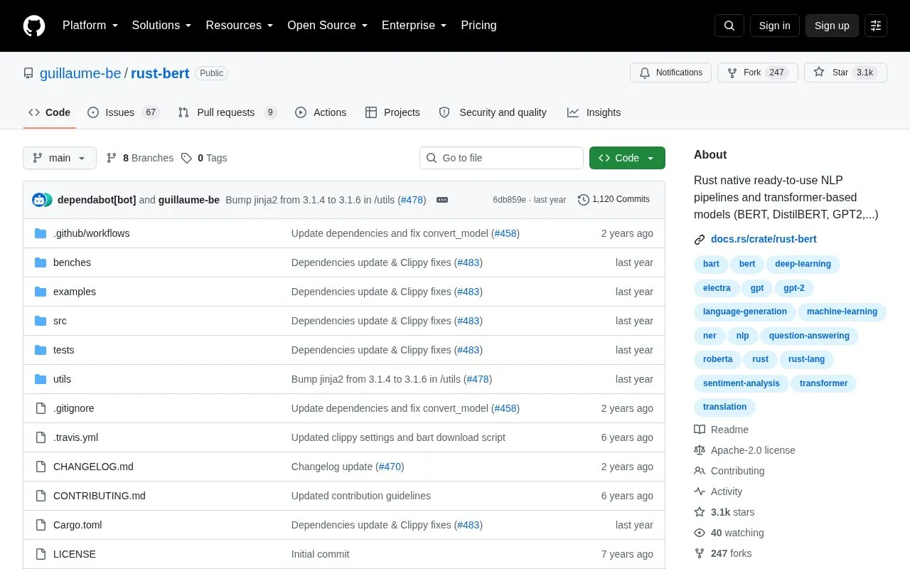 rust-bert homepage screenshot