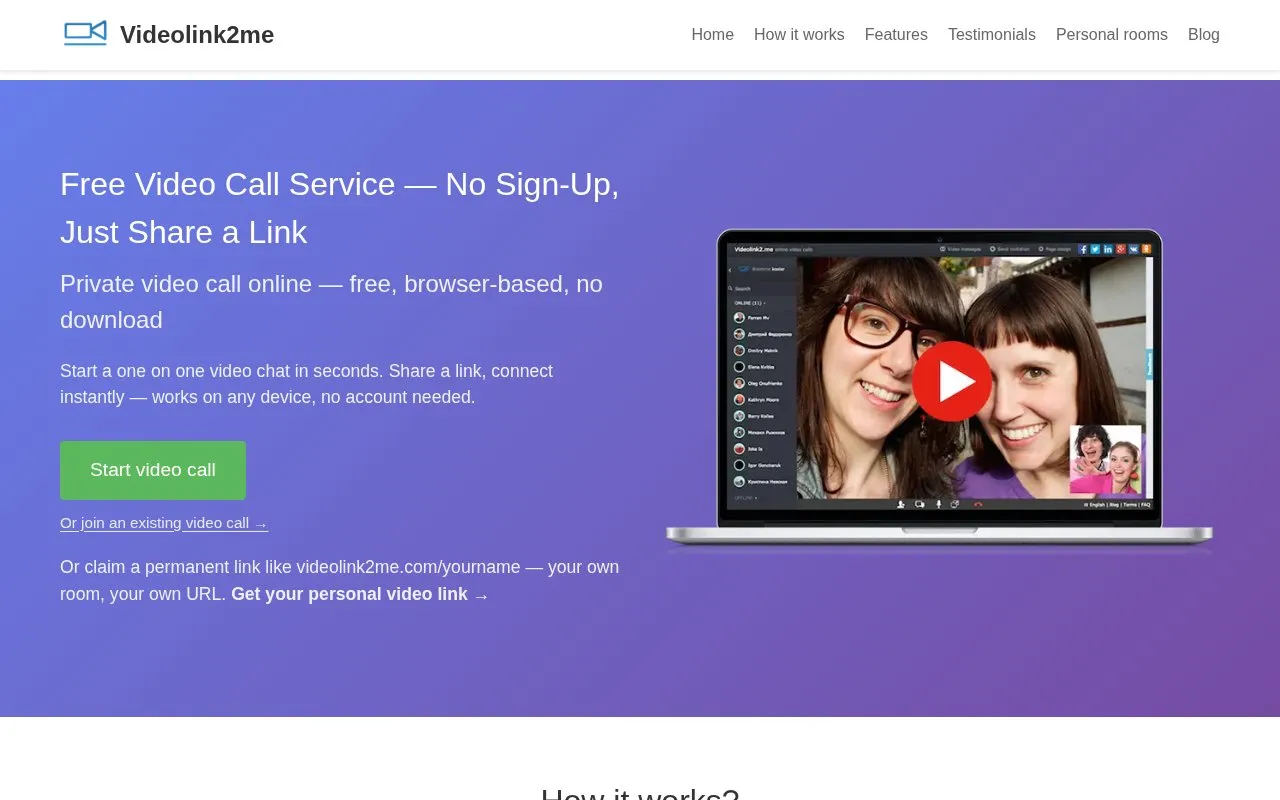 Videolink2me homepage screenshot