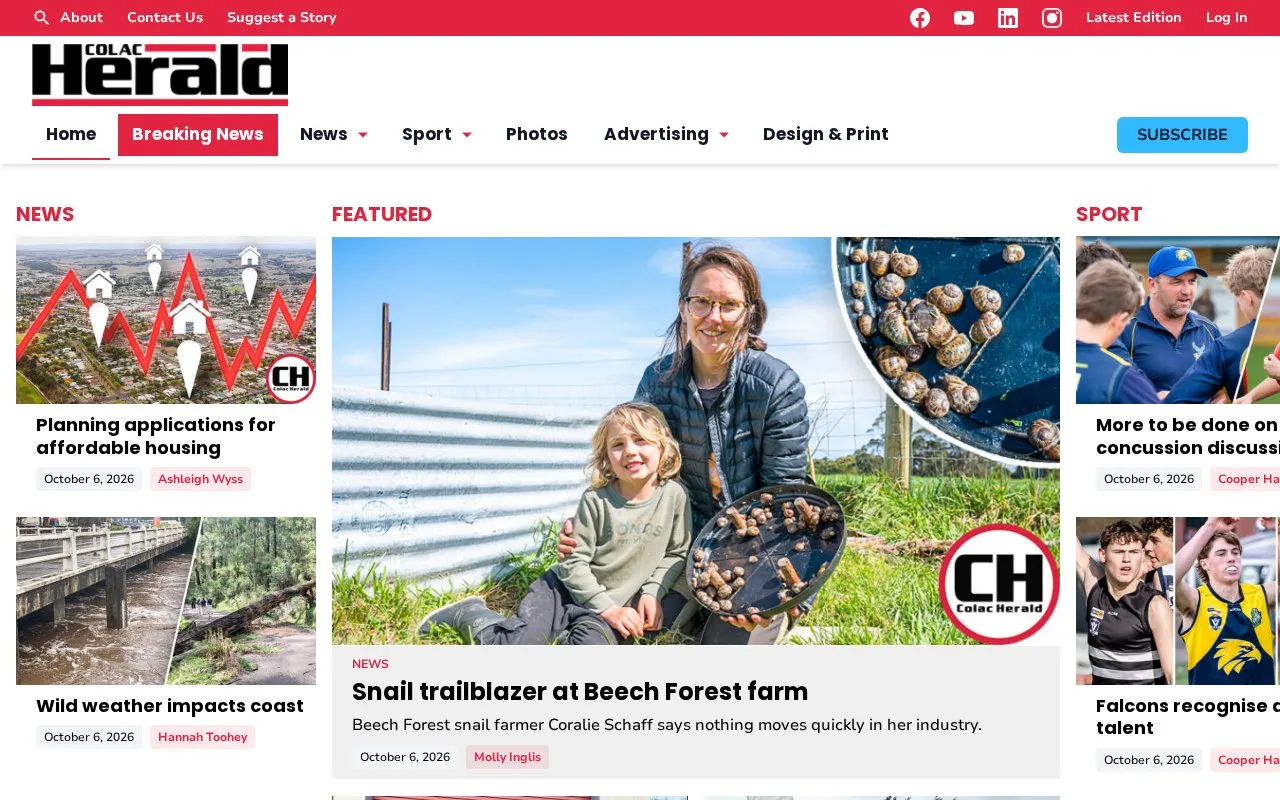 Colac Herald homepage screenshot