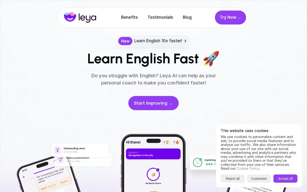 Leya AI homepage screenshot
