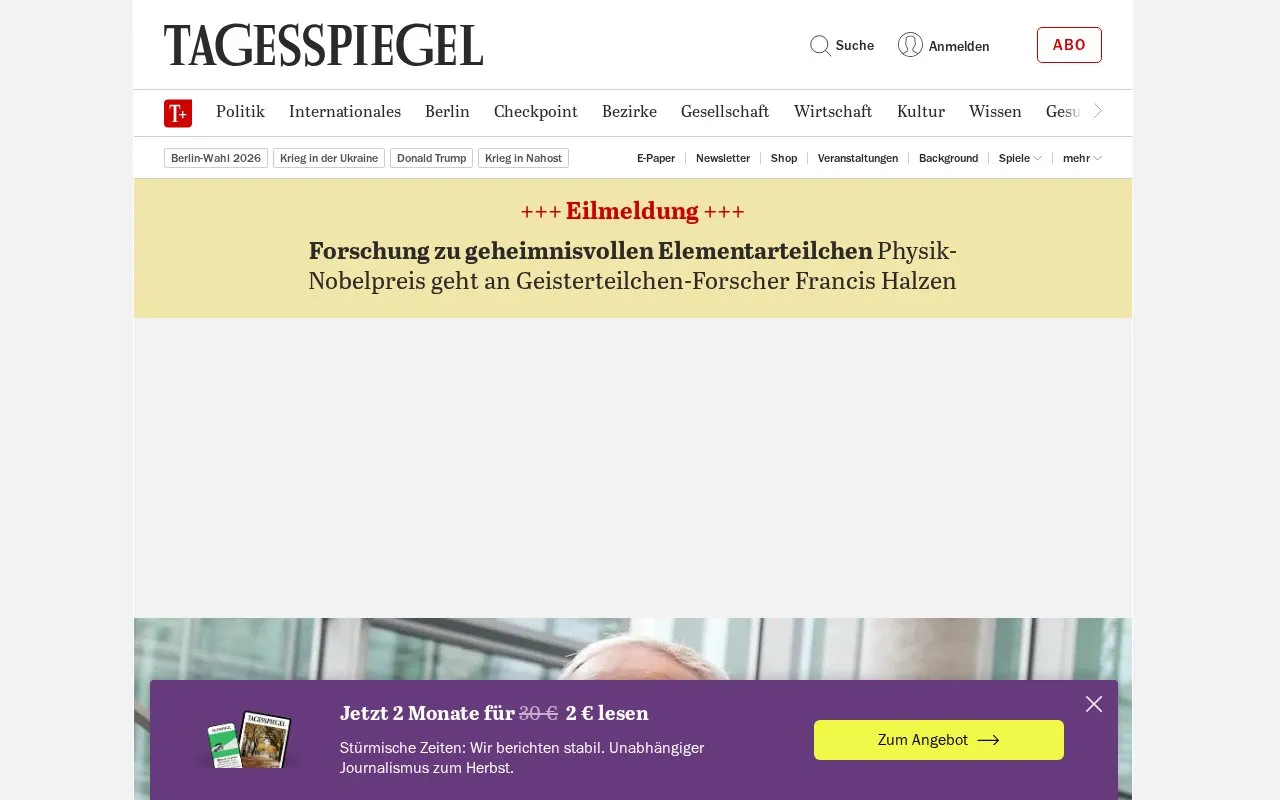 Tagesspiegel homepage screenshot
