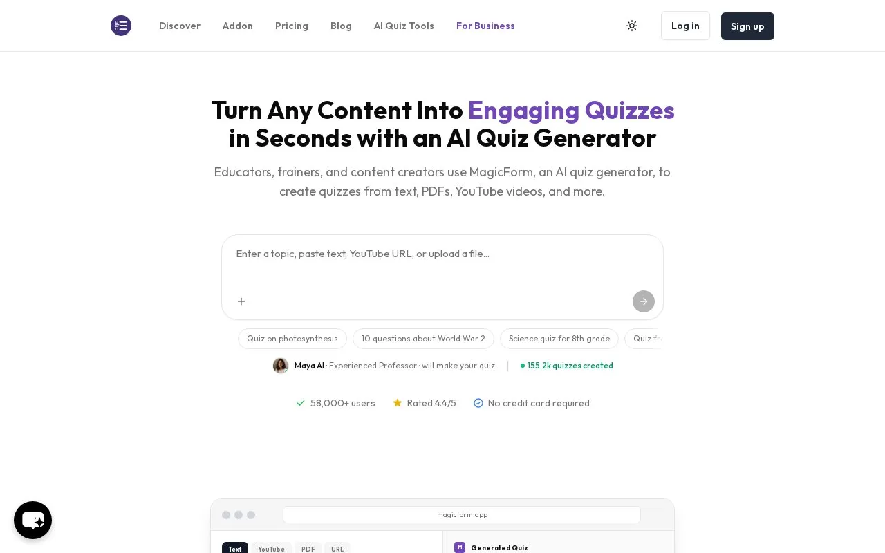 MagicForm App homepage screenshot