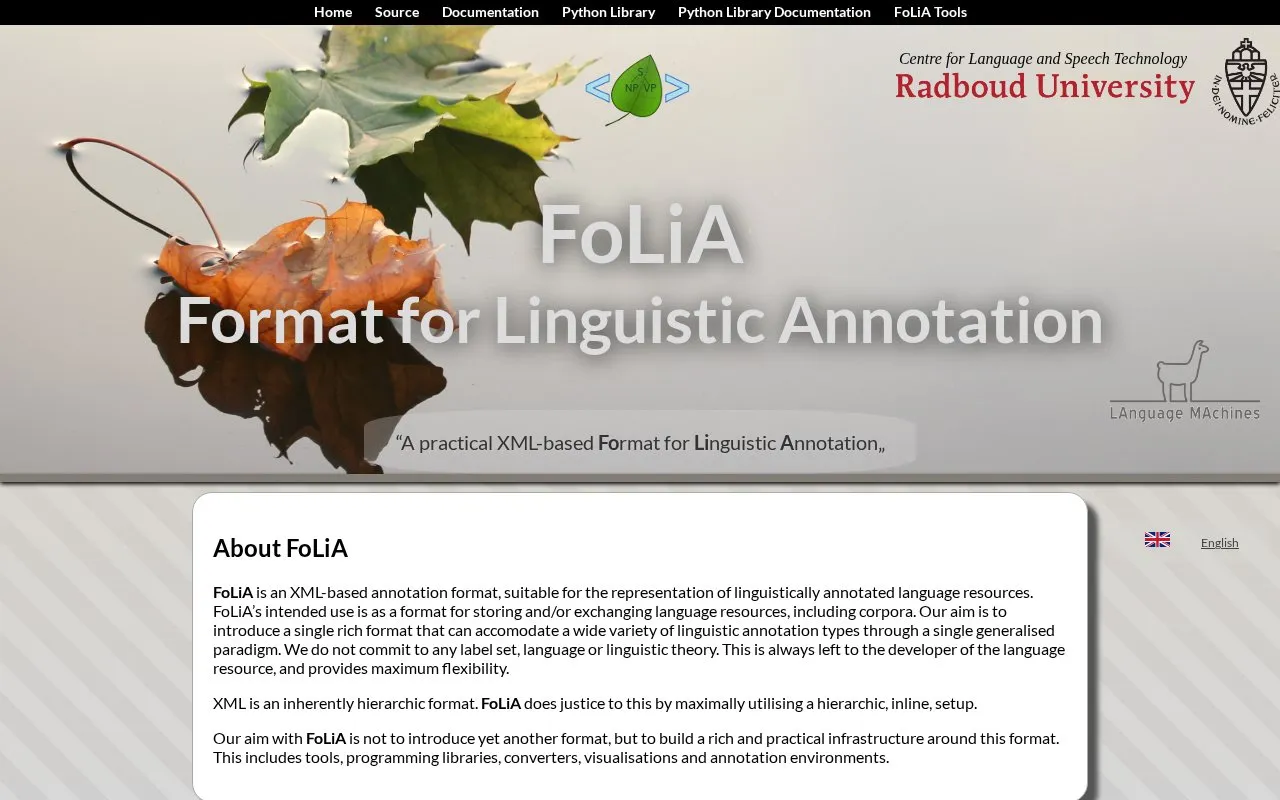 FoLiA format homepage screenshot