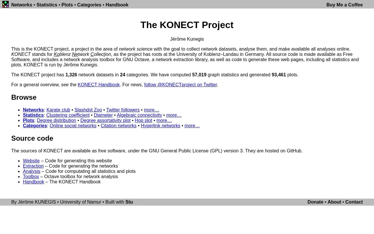 KONECT homepage screenshot