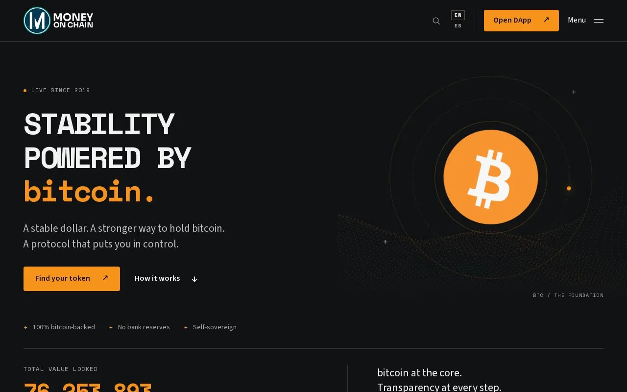 MoneyOnChain homepage screenshot