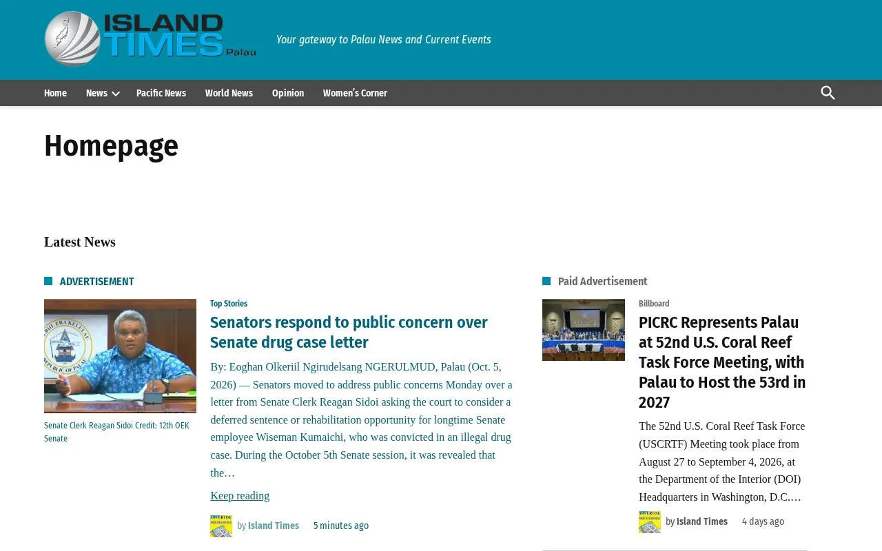 Island Times homepage screenshot