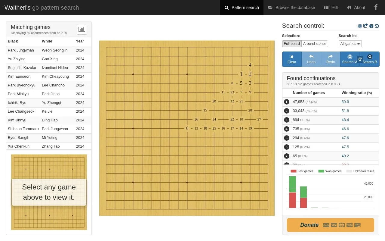 Waltheri's go pattern search homepage screenshot