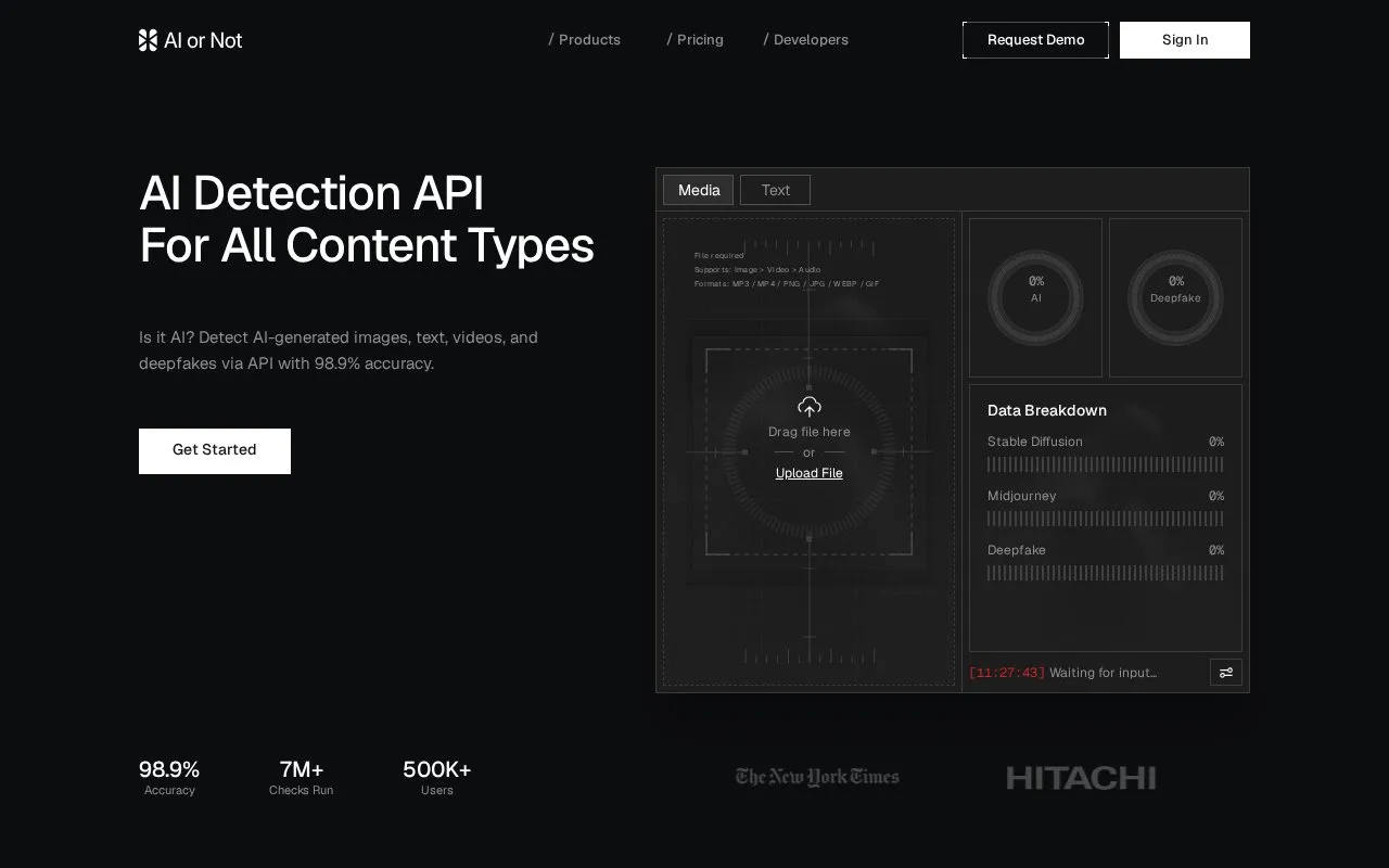 AI or Not homepage screenshot