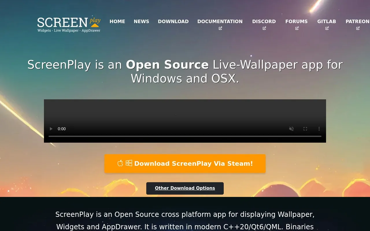 ScreenPlay homepage screenshot