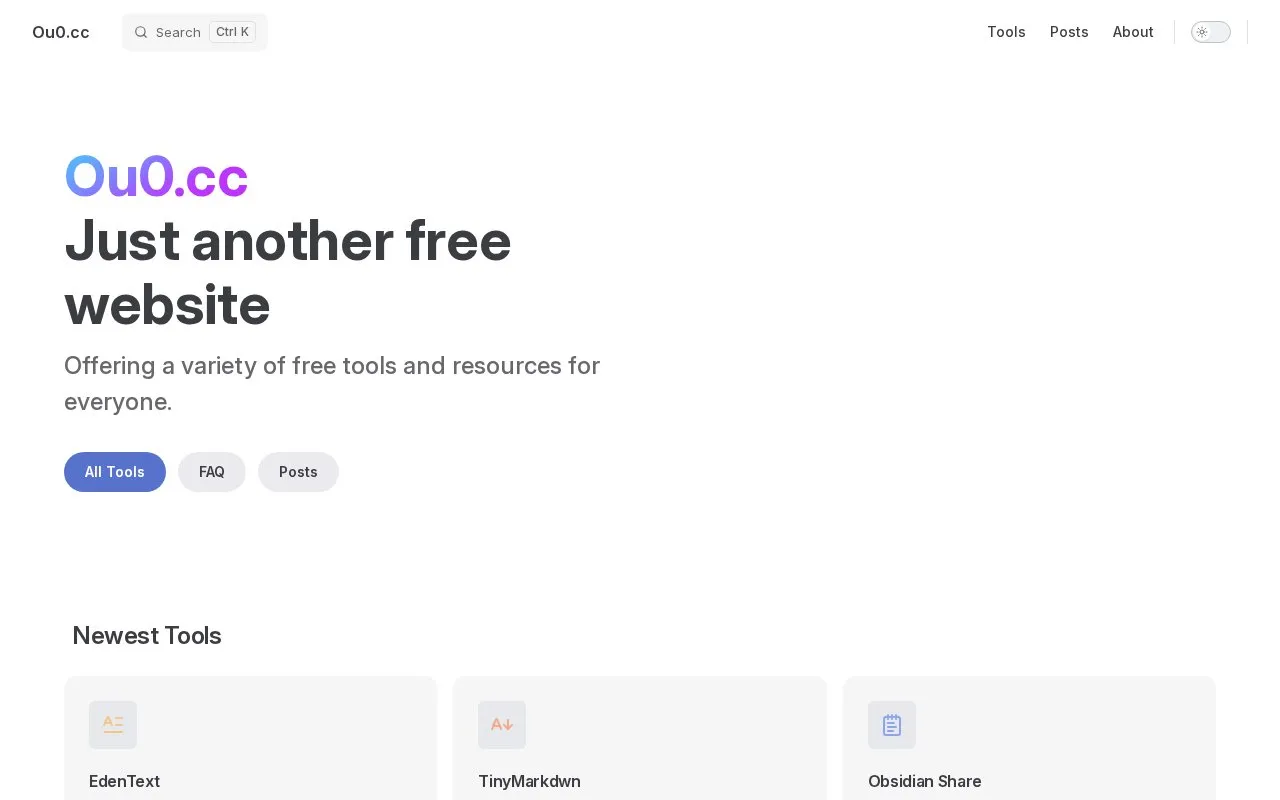 Ou0.cc homepage screenshot