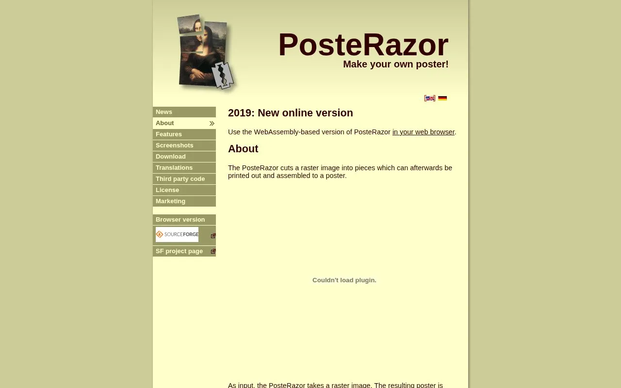 PosterRazor homepage screenshot