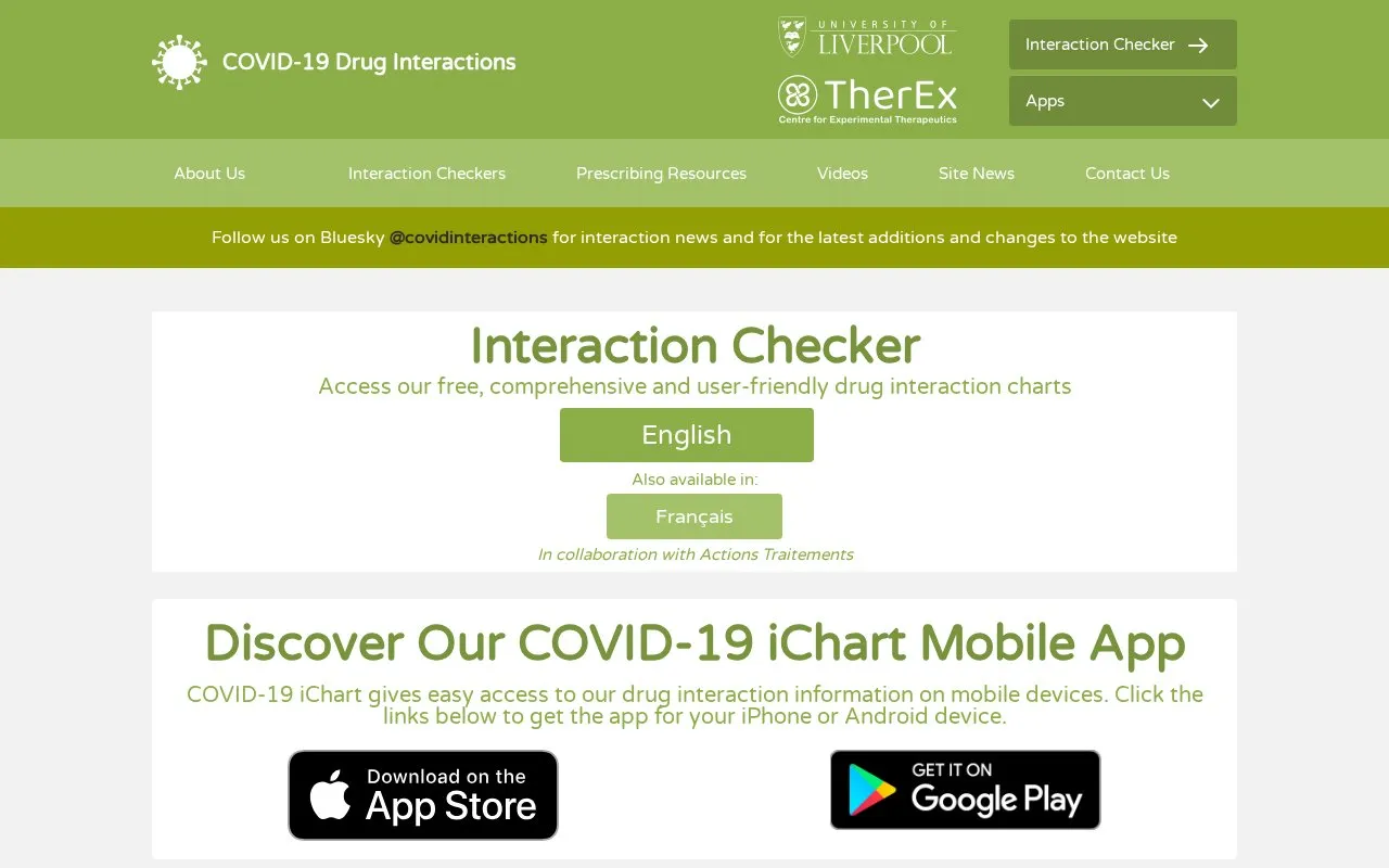 Liverpool COVID-19 Drug Interactions homepage screenshot