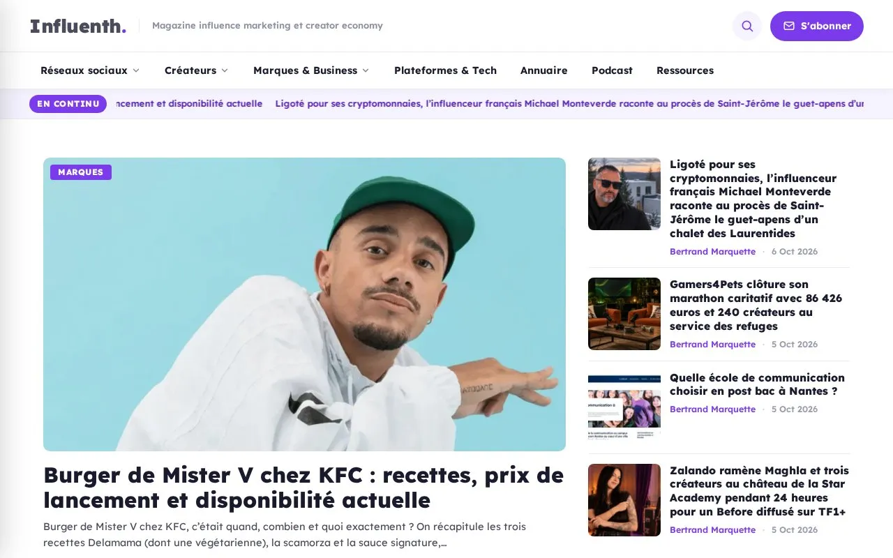 Influenth homepage screenshot