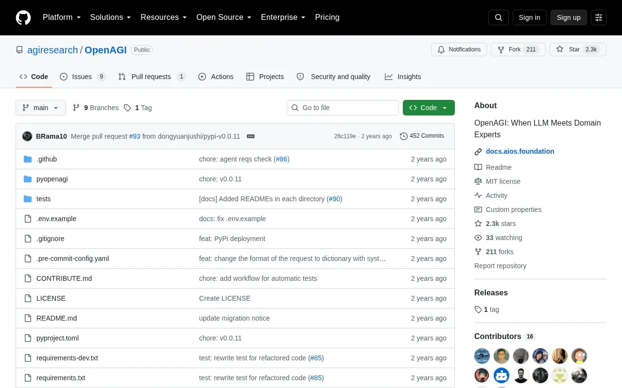 OpenAGI homepage screenshot