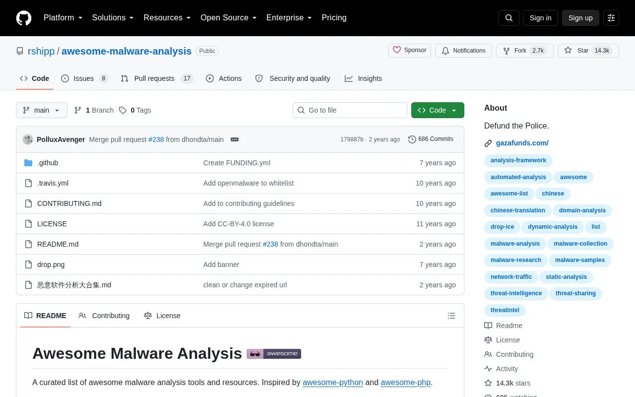 Awesome Malware Analysis homepage screenshot