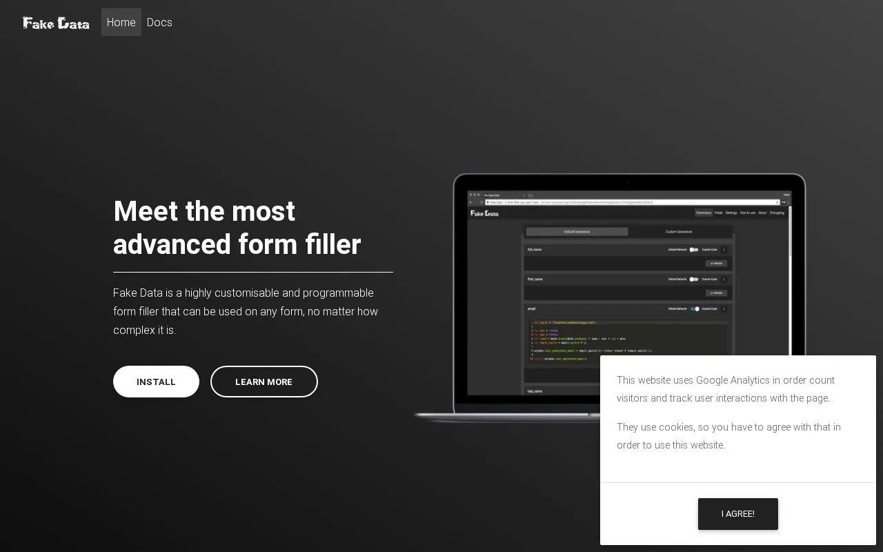Fake Data homepage screenshot