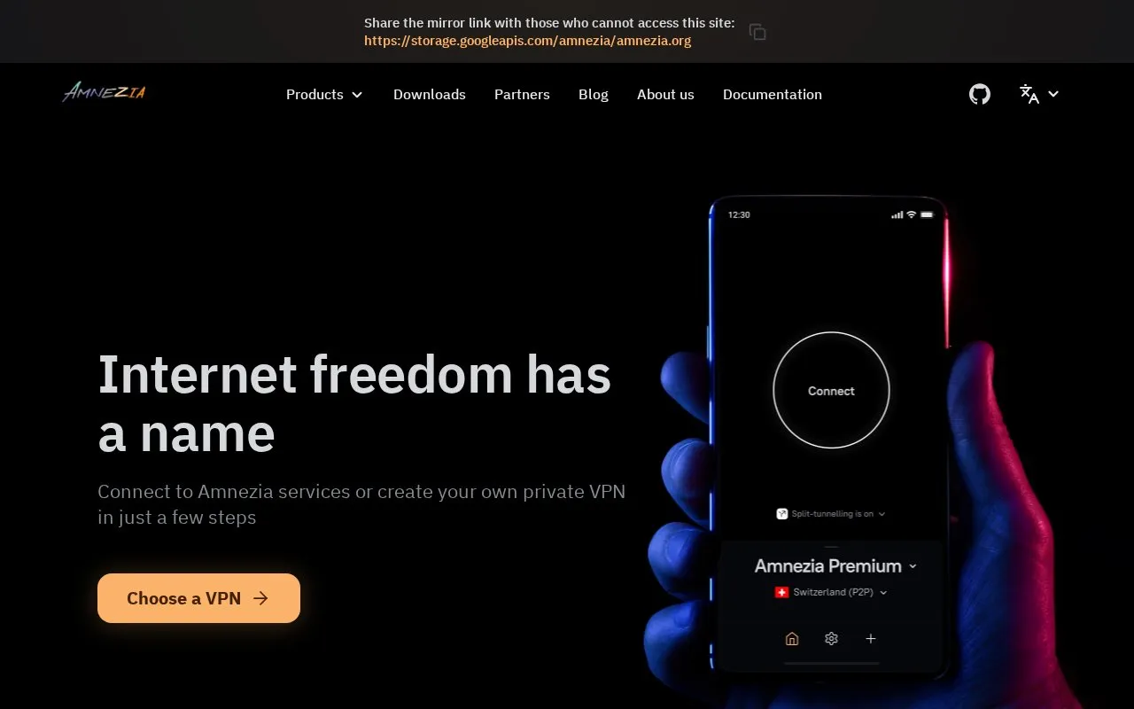 Amnezia homepage screenshot