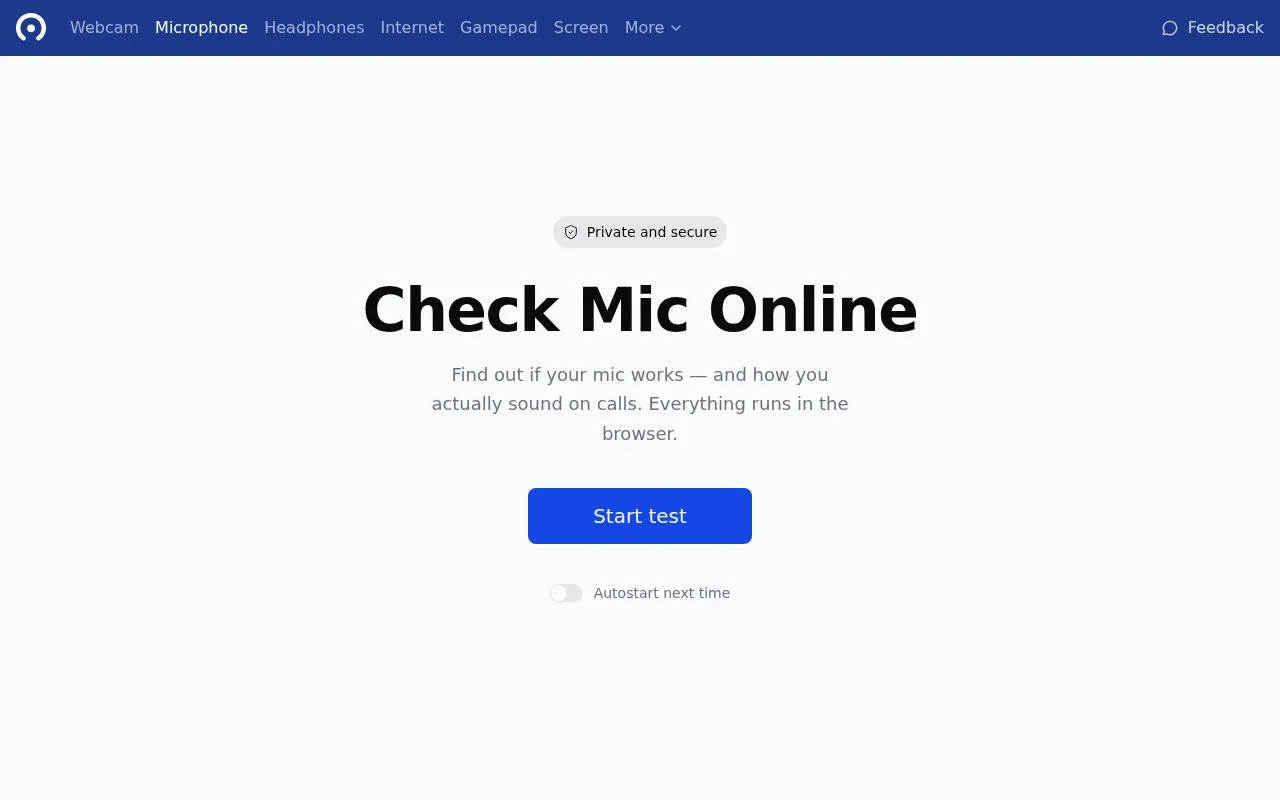 Check Mic homepage screenshot