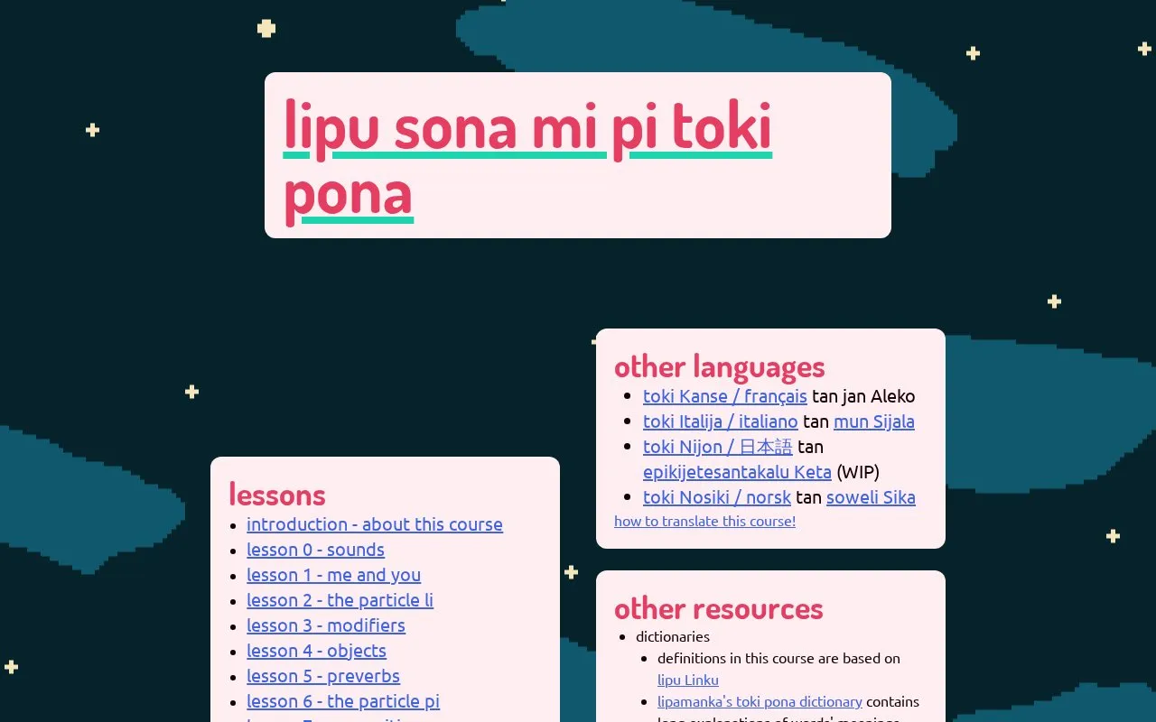 lipu sona mi pi toki pona homepage screenshot