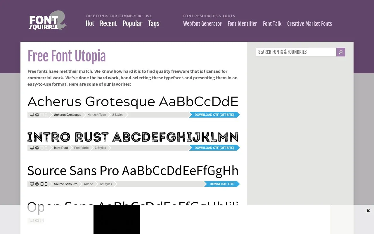 Font Squirrel homepage screenshot