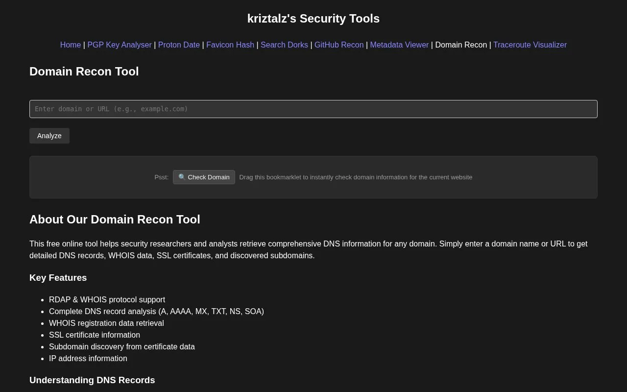 DomainRecon homepage screenshot