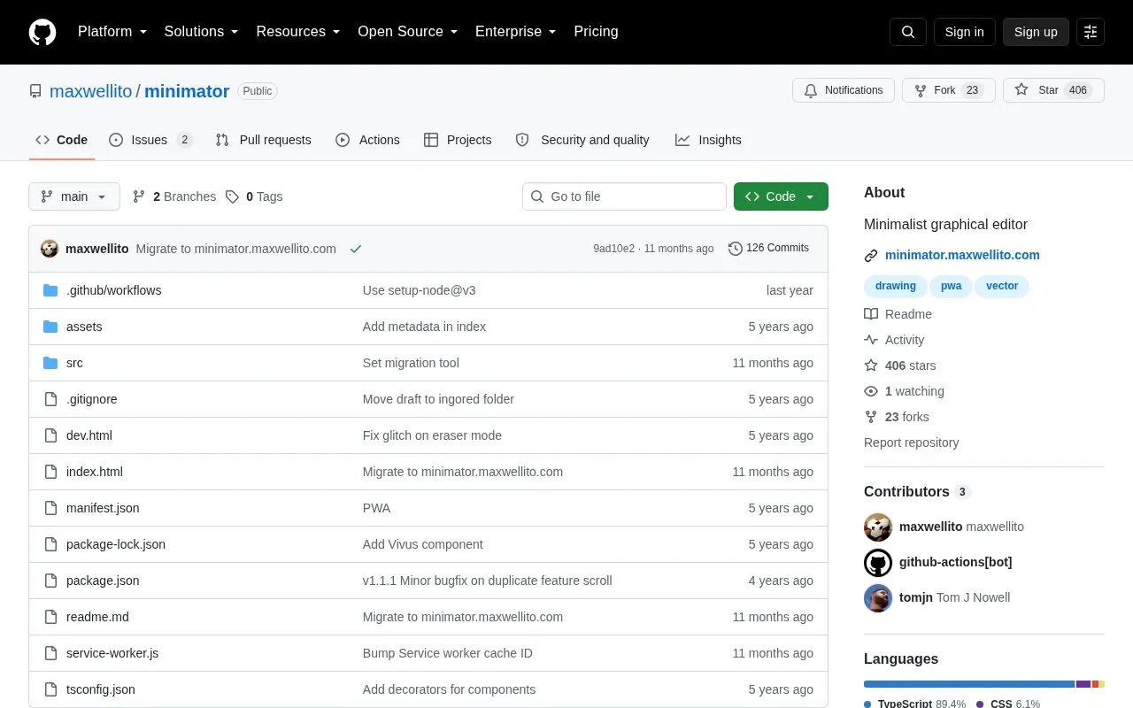 Minimator homepage screenshot