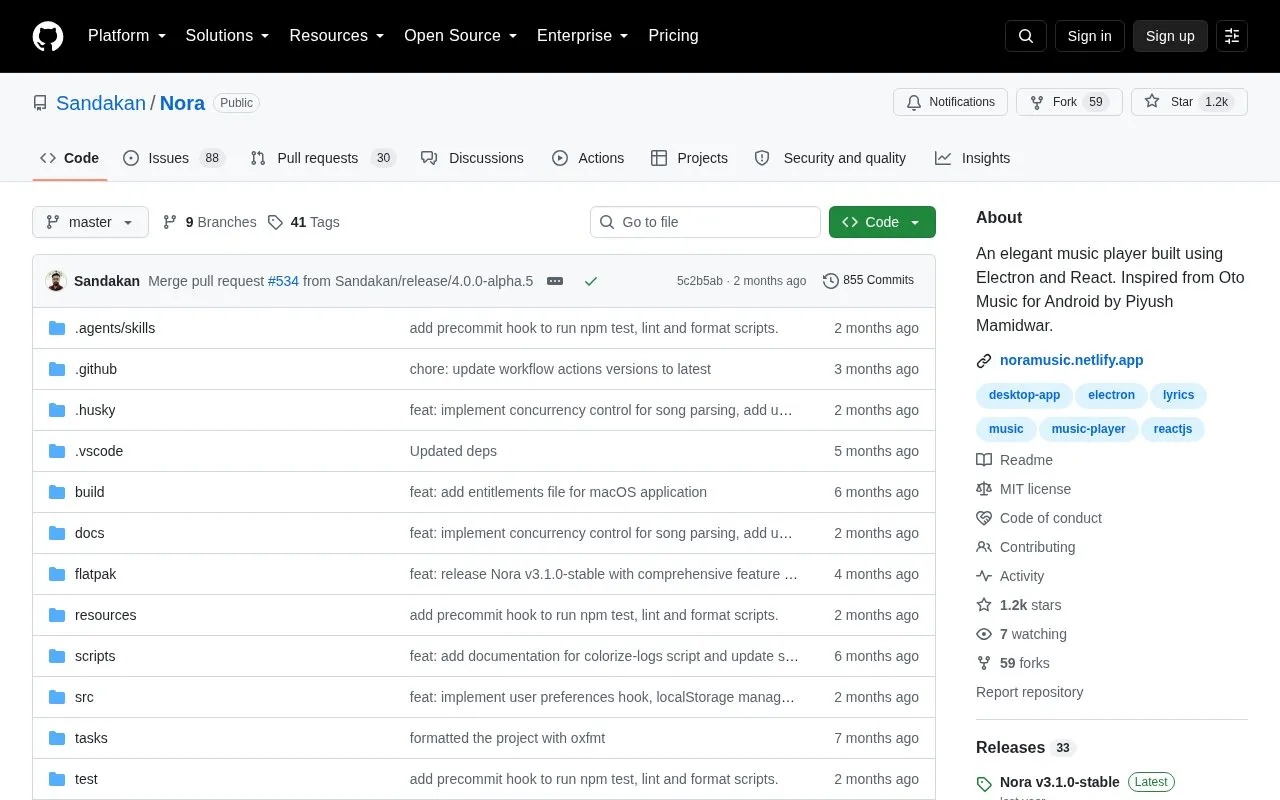 Nora homepage screenshot
