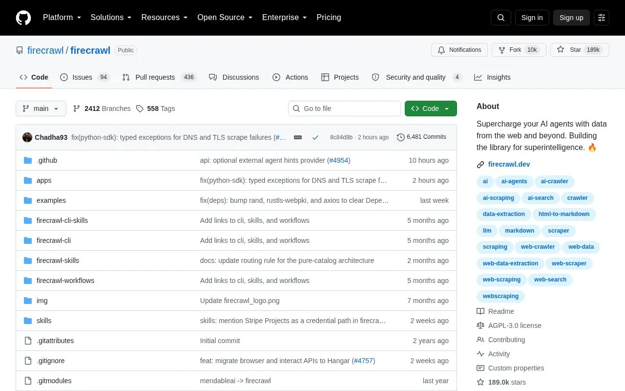 mendableai/firecrawl homepage screenshot