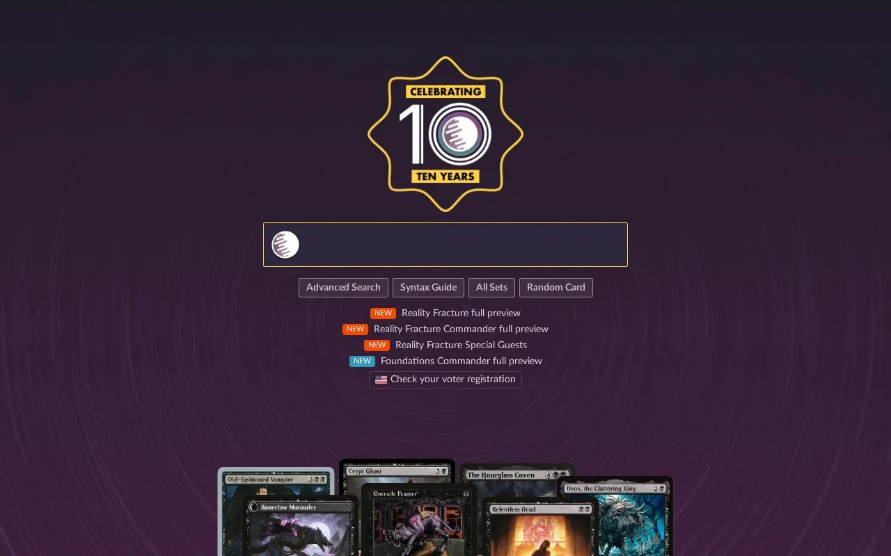 Scryfall homepage screenshot