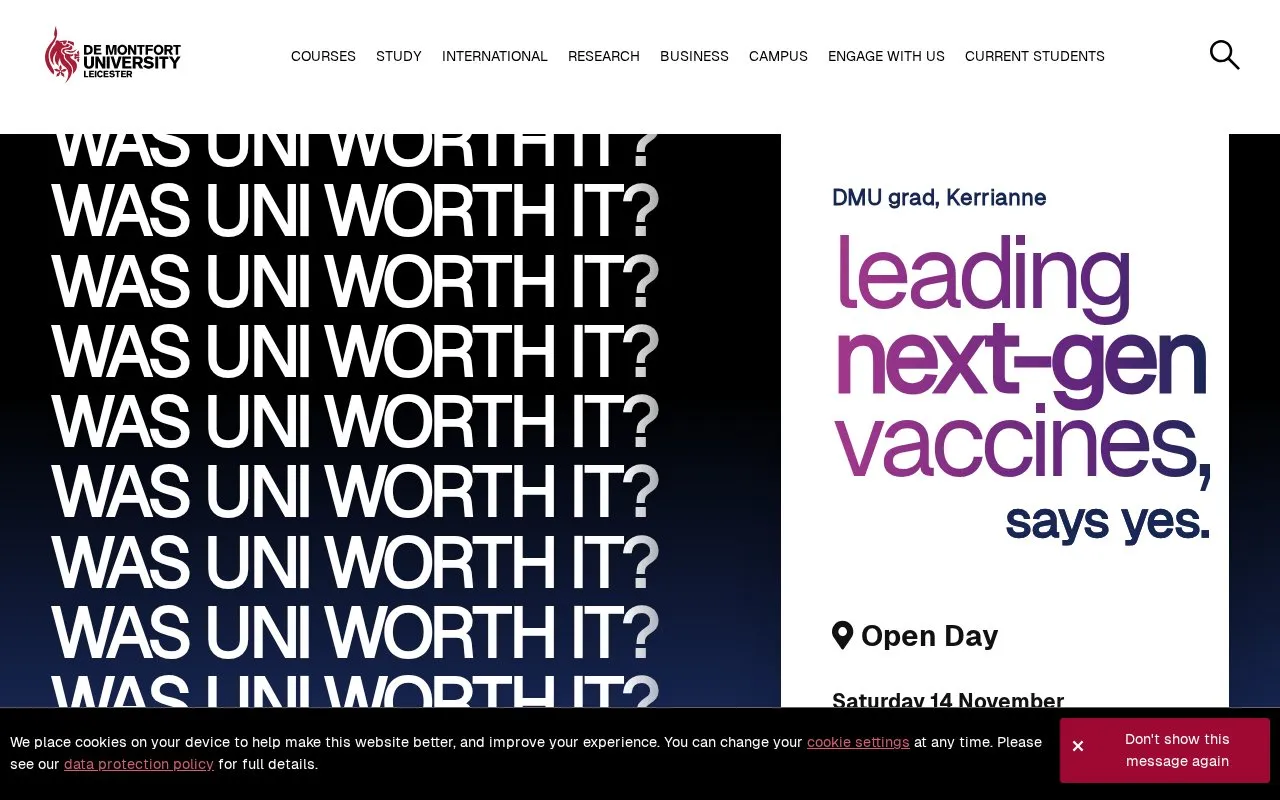 De Montfort University homepage screenshot