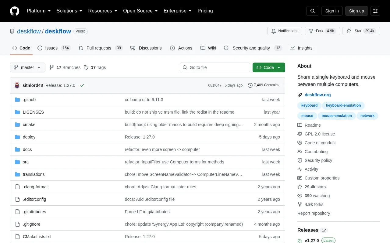 Deskflow homepage screenshot